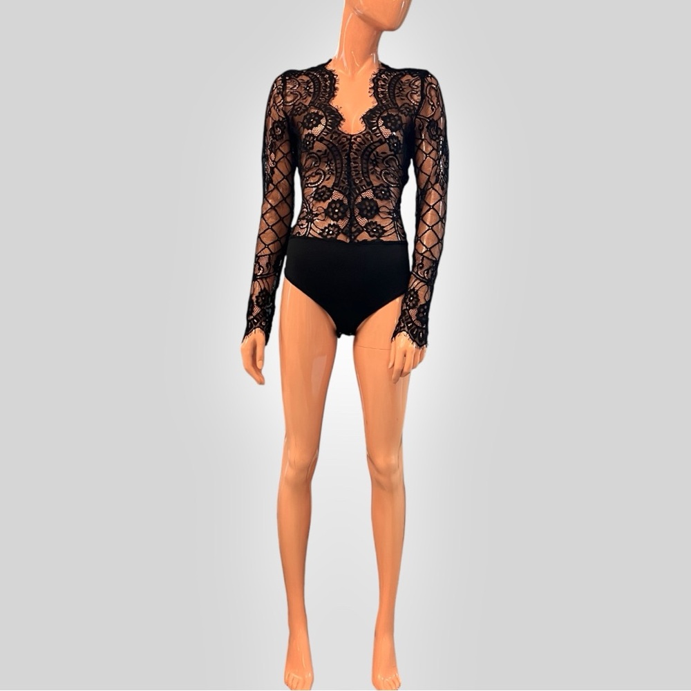 CHICME Sheer Floral Lace Bodysuit with Stretch